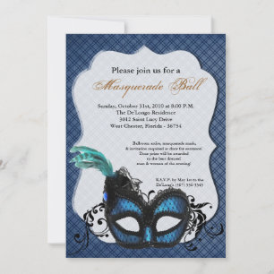 Blauer Masquerade Maskenball Halloween Einladung