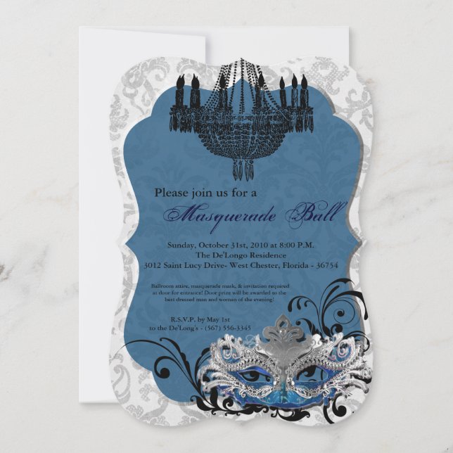 Blauer Masquerall Maske Maskenkostüm Halloween Tei Einladung (Vorderseite)