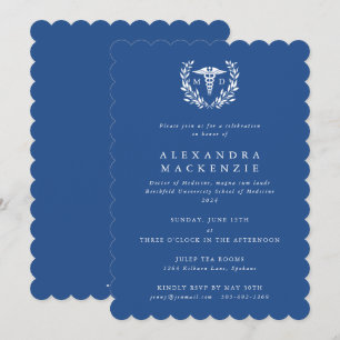 Blauer MD-Caduceus + Lorbeerkranz Abschluss Einladung