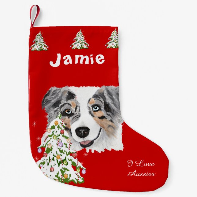 Blauer Merle Australier-und Weihnachtsbaum-Strumpf Kleiner Weihnachtsstrumpf (Vorderseite)