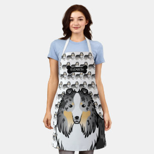 Blauer Merle Cartoon Sheltie mit Dog Bone und Name Schürze