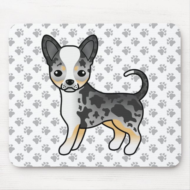 Blauer Merle glatter Coat Chihuahua Dog & Paws Mousepad (Vorne)