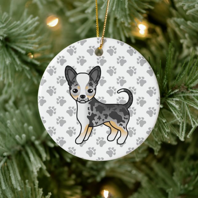 Blauer Merle glatter Coat Chihuahua Niedlicher Hun Keramik Ornament (Baum)
