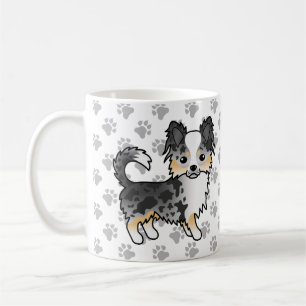 Blauer Merle Langhaar Chihuahua Cartoon Hund & Pfo Kaffeetasse