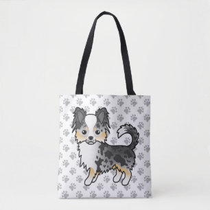 Blauer Merle Langhaar Chihuahua Cartoon Hund & Pfo Tasche
