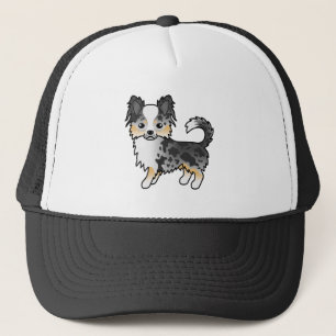 Blauer Merle Langhaar Chihuahua Süßer Cartoon-Hund Truckerkappe