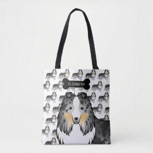 Blauer Merle Shetland Schafhund und Knochen & Name Tasche