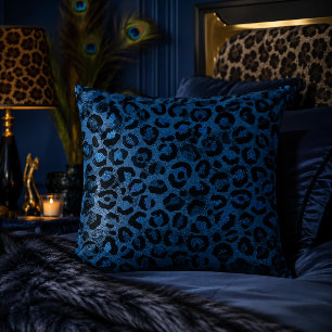 Blauer Metallic-Leoparden-Druck-Tiermuster Kissen