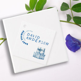 Blauer, minimalistischer Baby-Duschjunge Geschenkanhänger