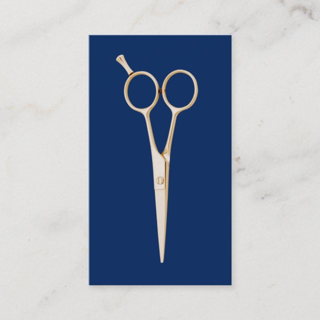 Blauer Minimaslit für die Haare Stylist Gold Sciss Visitenkarte (Vorderseite)