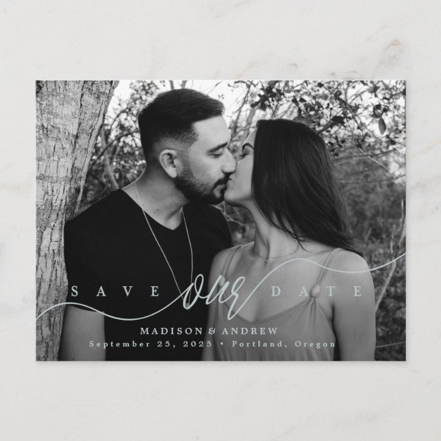 Blauer Mist | Foto der Blühend Liebe Save the Date Ankündigungspostkarte (Vorderseite)
