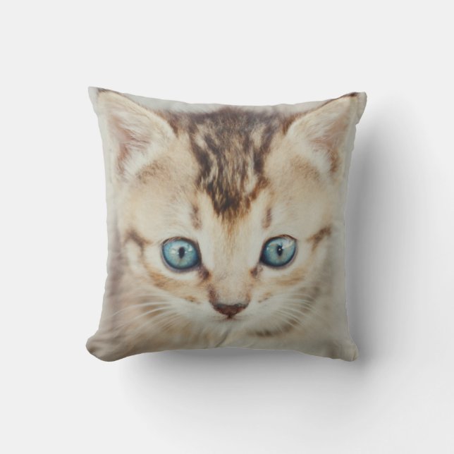 Blauer mit Augen Kitty Kissen (Vorderseite)