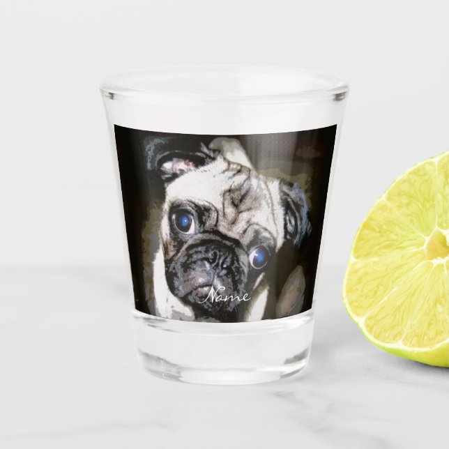blauer mit Augen Mops gegenüber Thunder _Cove Schnapsglas (Vorderseite)