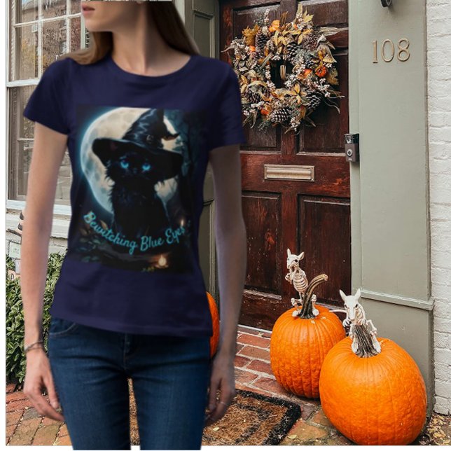 Blauer Mit Augen Schwarzer Katze T-Shirt (Von Creator hochgeladen)