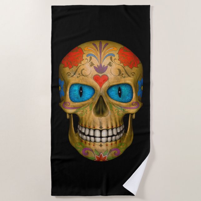 Blauer Mit Augen Zucker Skull Zombie Beach Handtuc Strandtuch (Vorderseite)