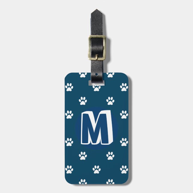 Blauer Mit Monogramm Haustier Gepäckanhänger (Vorderseite vertikal)