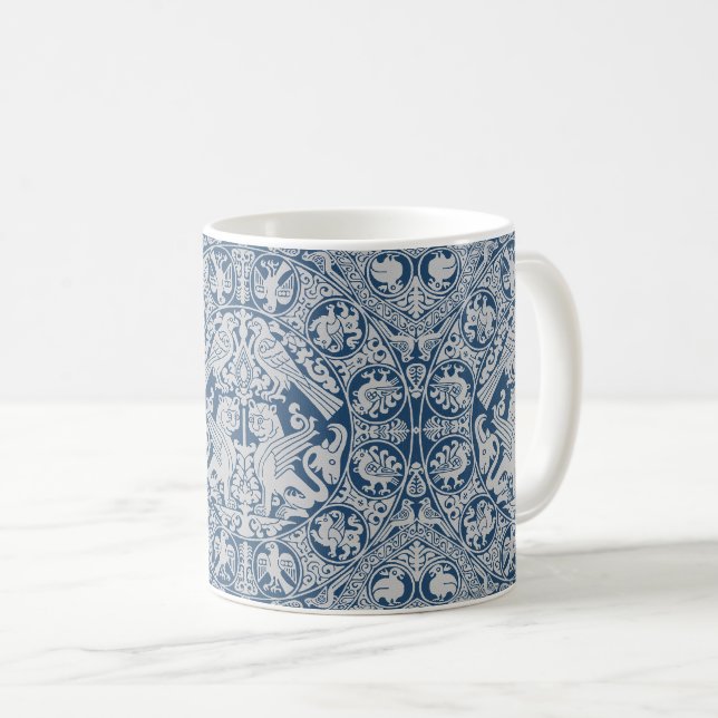 Blauer mittelalterlicher Menagerie-Becher Kaffeetasse (VorderseiteRechts)