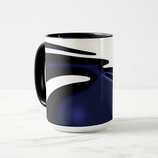 Blauer Mond: Abstrakt Blau, Weiß und Schwarz Tasse (Vorderseite Links)