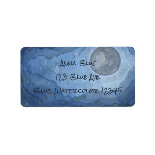 Blauer Mond-Aquarell-Himmels-Universum-Raum Adressaufkleber