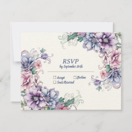Blauer Mond auf Blume (hinten): RSVP-Hochzeitkarte Mitteilungskarte