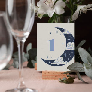 Blauer Mond & Sterne Himmlische Hochzeitstisch-Num RSVP Karte