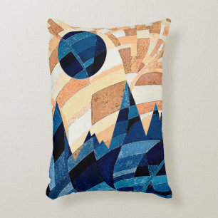 Blauer Mond und Berge Texturakzente Kissen