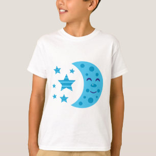 Blauer Mond und gestreifte Sterne T-Shirt