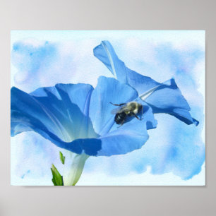 Blauer Morgenruhm und Hummeln Poster