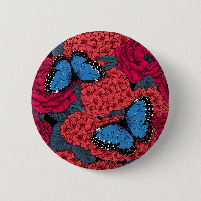 Blauer Morpho-Garten Button (Vorderseite)