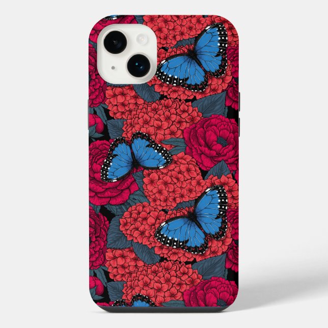 Blauer Morpho-Garten iPhone 14 Plus Hülle (Rückseite)