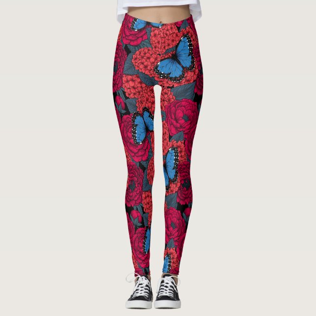 Blauer Morpho-Garten Leggings (Vorderseite)