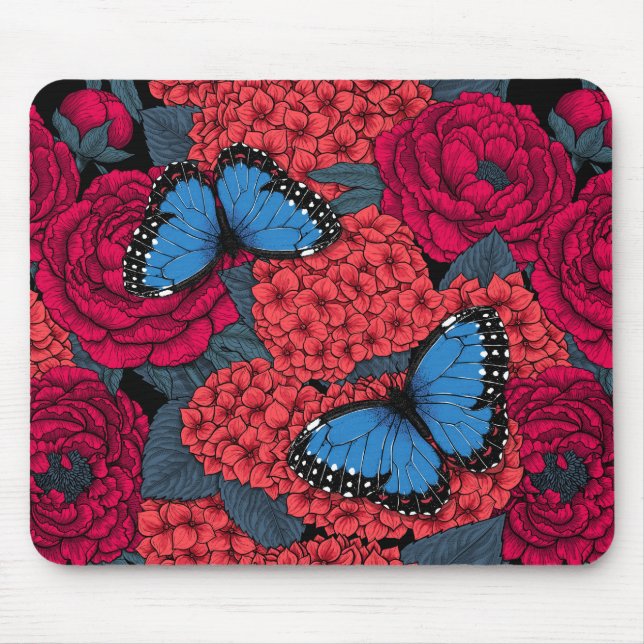 Blauer Morpho-Garten Mousepad (Vorne)
