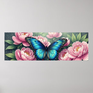 Blauer Morpho-Schmetterling Florale Botanische Kun Poster