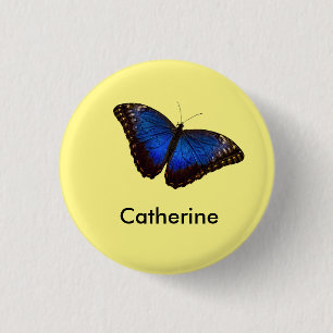 Blauer Morpho Schmetterling personalisiert Button