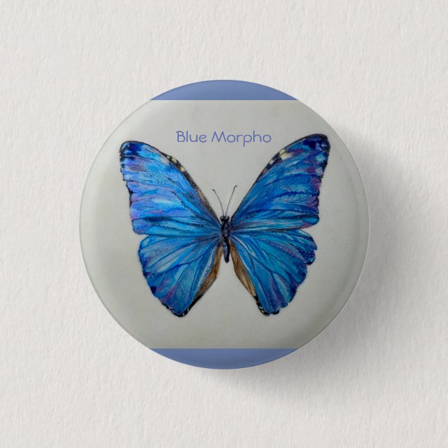 Blauer Morpho Schmetterlingkleiner Pin-/knopf Button (Vorderseite)