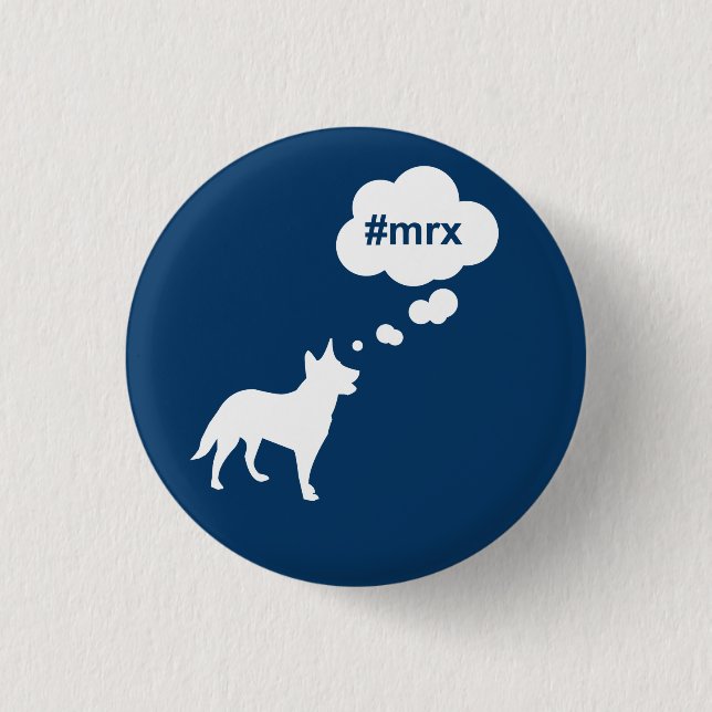 Blauer #mrx und Hundknopf Button (Vorderseite)