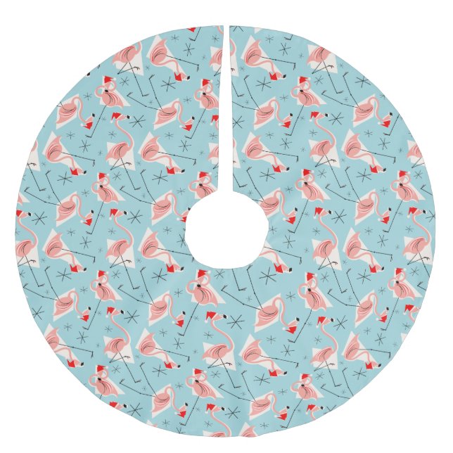Blauer multi Baumrock Flamingo-Sankt Polyester Weihnachtsbaumdecke (Vorderseite)