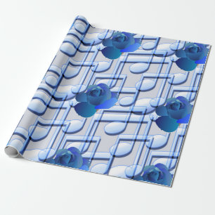 Blauer Musiknoten-blaues Rosen-Verpackungs-Papier Geschenkpapier
