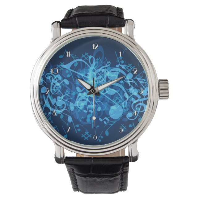 Blauer Musiknoten Muster Armbanduhr (Vorderseite)