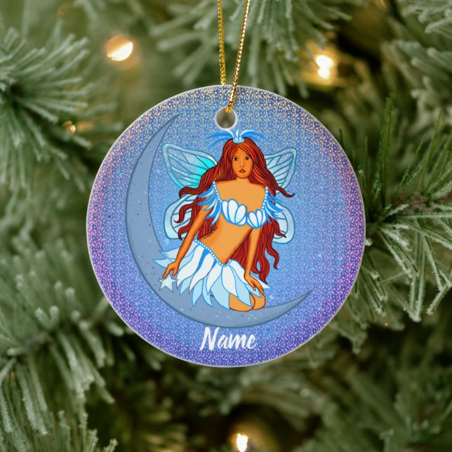 Blauer Nachtmond Fee Verzierung Keramik Ornament (Baum)