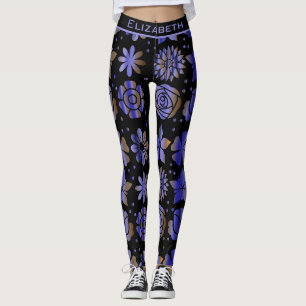 Blauer nahtloser Blütenmuster personalisierter Nam Leggings