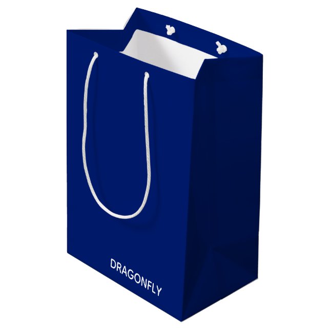 Blauer Name der Libelle Mittlere Geschenktüte (Rückseite Schrägansicht)