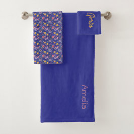 Blauer Name der Wildblume Badhandtuch Set