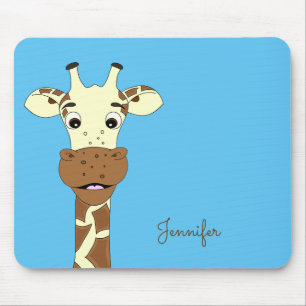 Blauer Name des lustigen Giraffen-Cartoon scherzt Mousepad