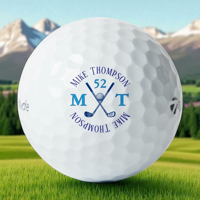 Blauer Name, Initialen und Alter - Logo Golfball (Von Creator hochgeladen)