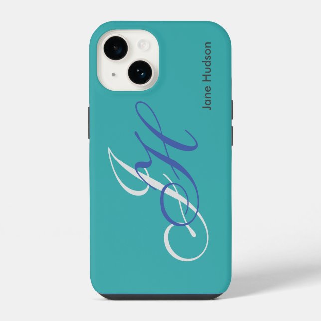 Blauer Name Monogramm Initialen Einfach Schlicht iPhone 14 Hülle (Rückseite)
