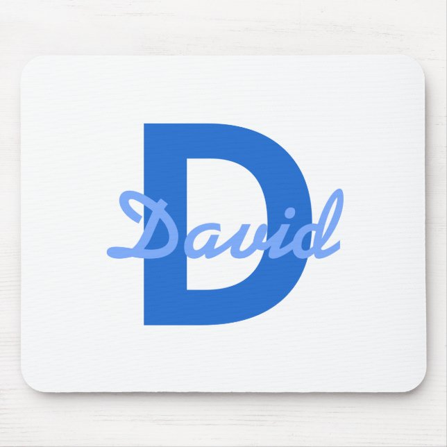 Blauer Name & Monogramm Mousepad (Vorne)