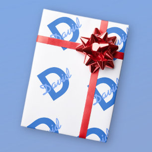 Blauer Name und Monogramm Geschenkpapier