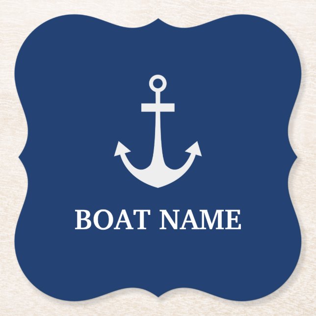 Blauer nautischer Anker Boot Name Untersetzer (Vorderseite)