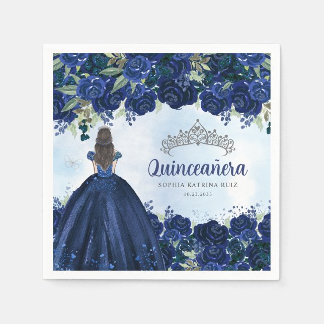 Blauer Navy Blauer Silberanzug Prinzessin Quincean Serviette (Vorderseite)